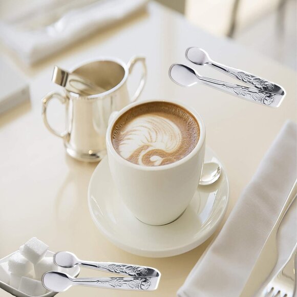 3PCS Mini Serving Tongs, 4Inch Rose Stainless Steel Sugar Cube Tongs, Sliver Sma - Picture 6 of 7